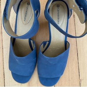 Blue Suede Small Heel Sandals
